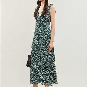 REFORMATION Harper Floral Print Crepe Dress Green White 6
